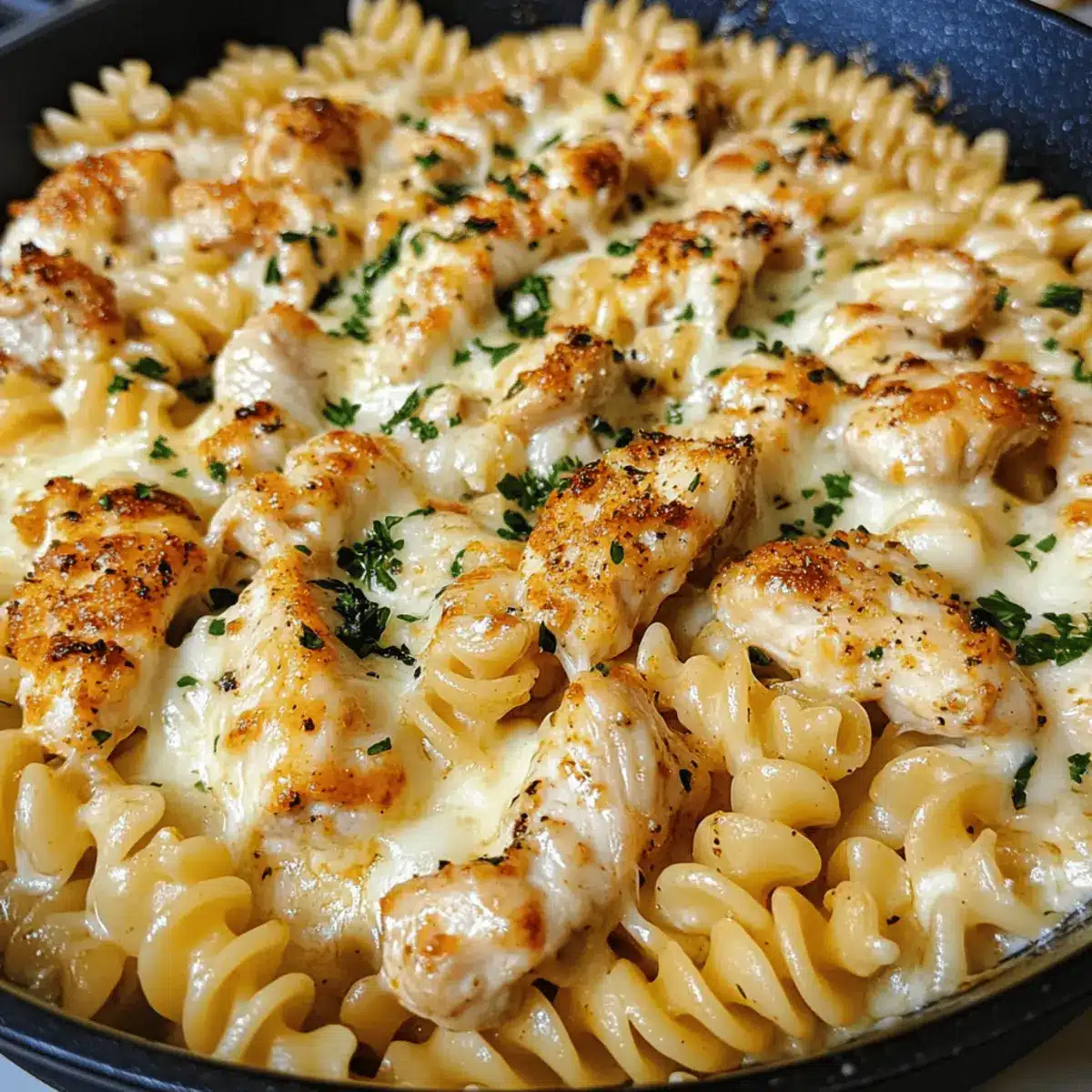 Cheesy Cajun Garlic Chicken Rotini Skillet