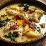 Creamy Pierogi Chicken Soup with Rosemary Bacon