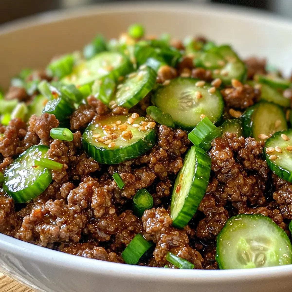 Spicy Korean Ground Beef with Cucumber Salad