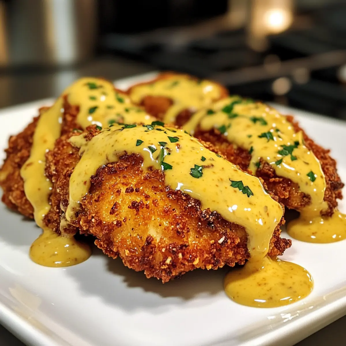Pretzel Chicken with Mustard-Cheddar Sauce