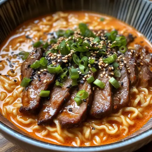 Korean Ramen with Grilled Beef & Creamy Sauce