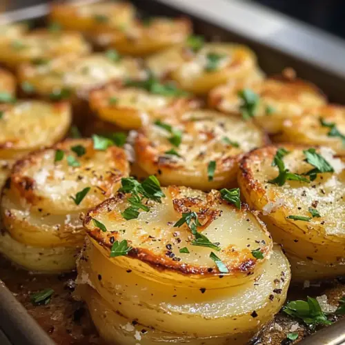 Roasted Garlic Parmesan Potato Stacks