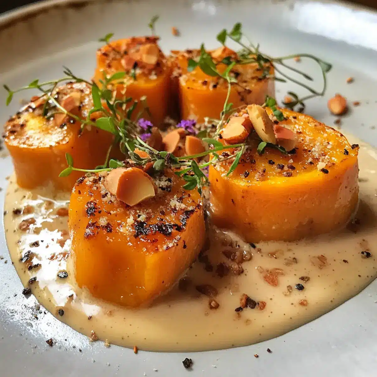 Sweet Potato Fondant with Smoked Almond Cream & Rosemary Oil