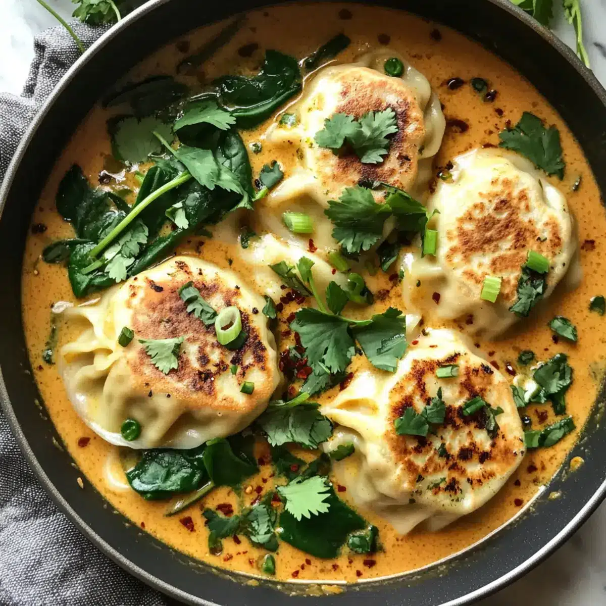 Baked Potstickers with Thai Curry Sauce