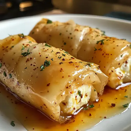 Oven Fried Feta Rolls with Chili Honey