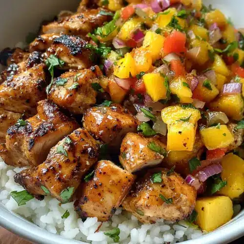 Jerk Chicken Bowls with Mango Salsa and Coconut Rice